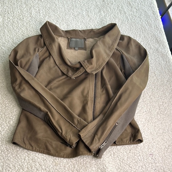 Muubaa Women's Taupe Draped 100% Goat Leather Blazer - Picture 3 of 7